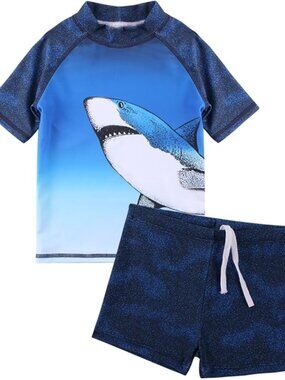 Boys 2-Piece Swimsuit Rash Guards Shirt with Swim Trunk UPF 50+